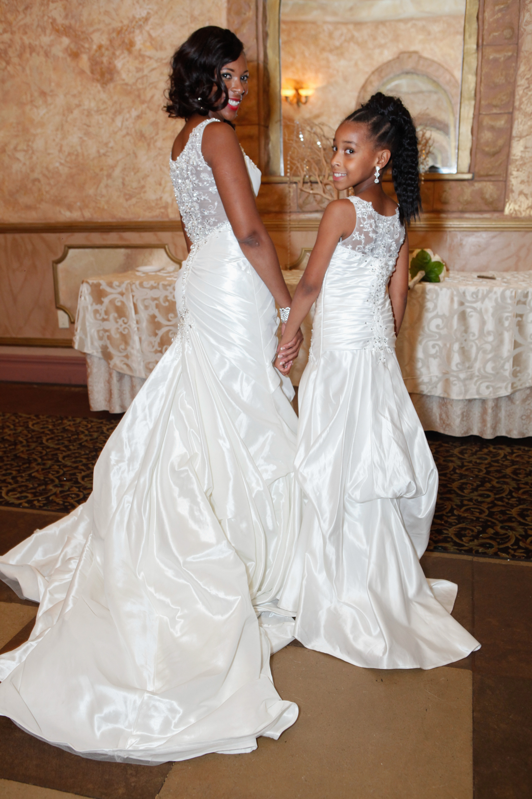 Brides Dress And Matching Flower Girl Dress.